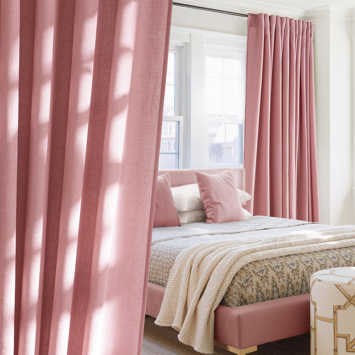 NICETOWN Natural Linen Curtains & Drapes for Windows 84 inch Long, Rod Pocket & Back Tab Thick Flax Semi Sheer Privacy Assured with Light Filtering for Bedroom/Living Room, W55 x L84, 2 Pieces