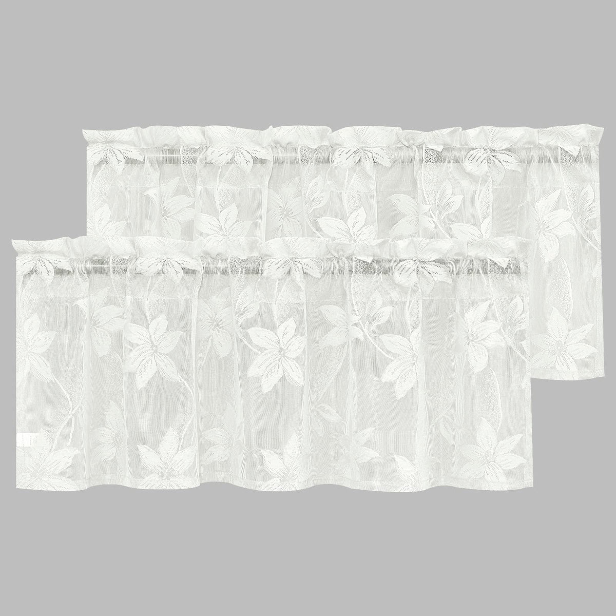 DWCN White Sheer Curtains - Short Curtains Floral Lace Design Rod Pocket Window Voile Sheer Drapes for Bedroom Kitchen Small Window 42 x 54 inch Length, 2 Panels White