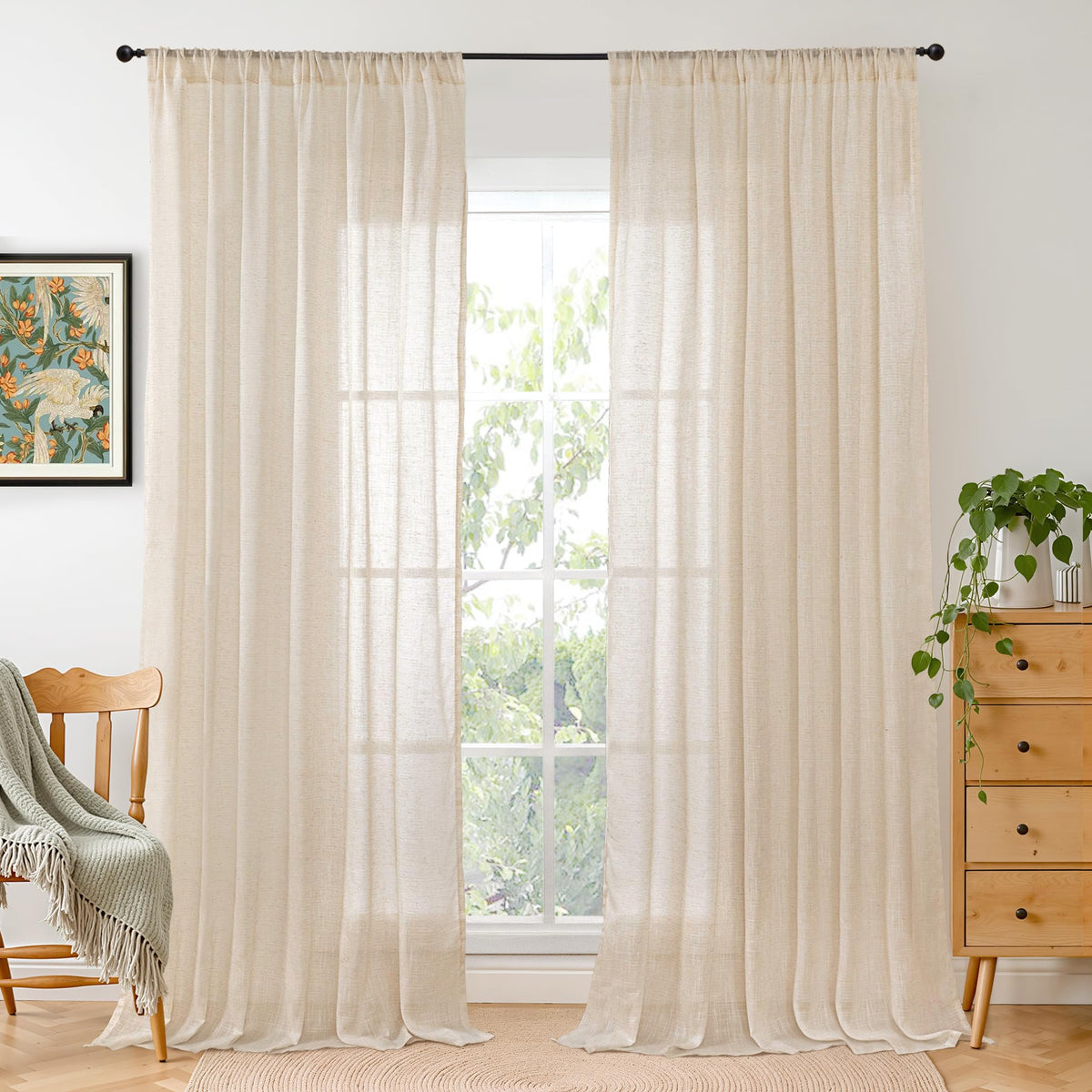 BGment Linen Sheer Curtains 84 Inches Long 2 Panels Set for Living Room