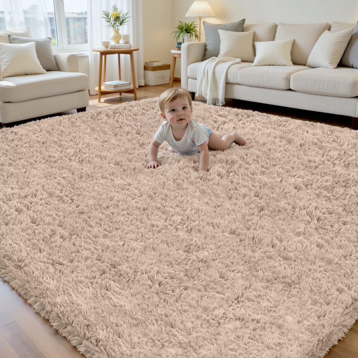 6x9 Black Fluffy Fuzzy Shag Area Rug for Living Room, Bedroom, Dorm Carpet