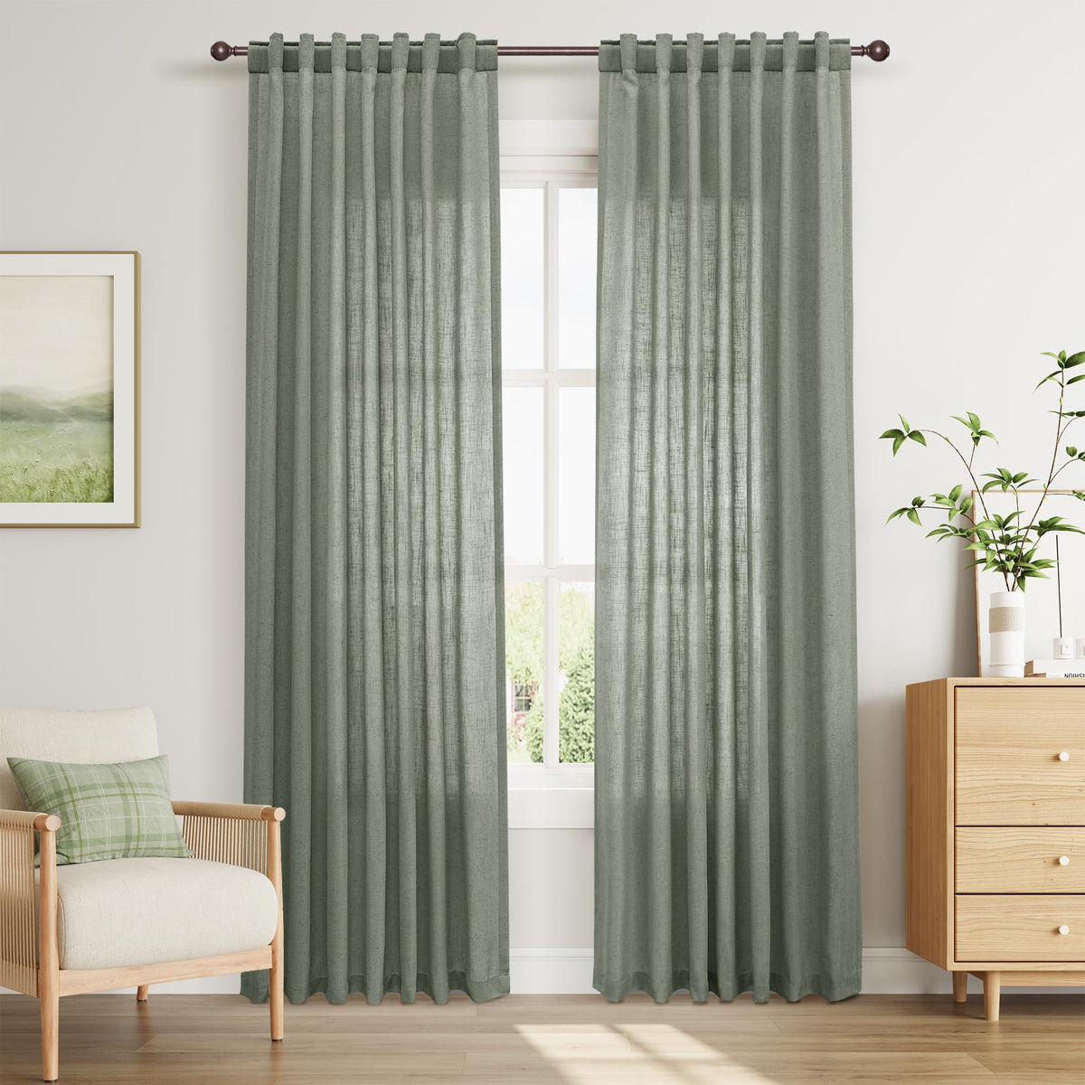 Joywell Linen Sheer Curtains 84 Inches Long for Living Room Beige Cream