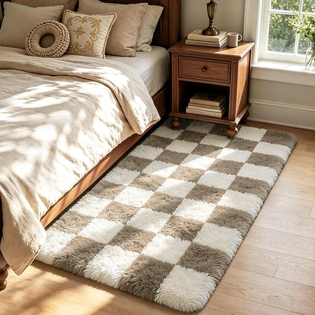 Beige 8x10 Area Rugs for Living Room, Fluffy Shag Rug Large Bedroom Carpet