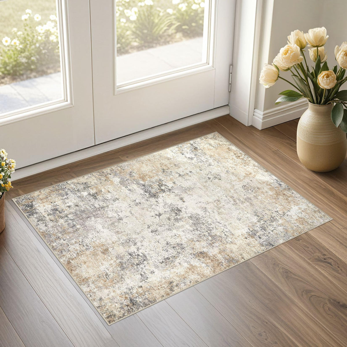 UERMEI 8x10 Area Rug Living Room Rugs - Washable Neutral Modern Abstract Soft Thin Large Rug Indoor Floor No Slip Rug Carpet for Bedroom Under Dining Table Home Office Decor - Brown Grey