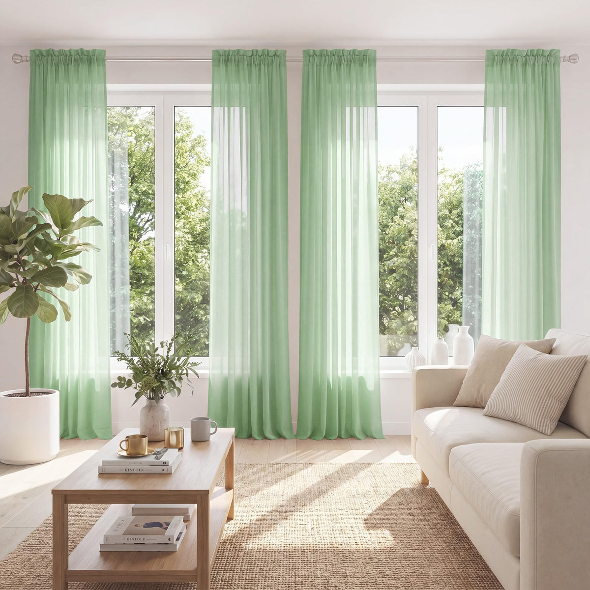 PONY DANCE 4 Panels White Sheer Curtains 90 Inches Long, W 42" x L 90"