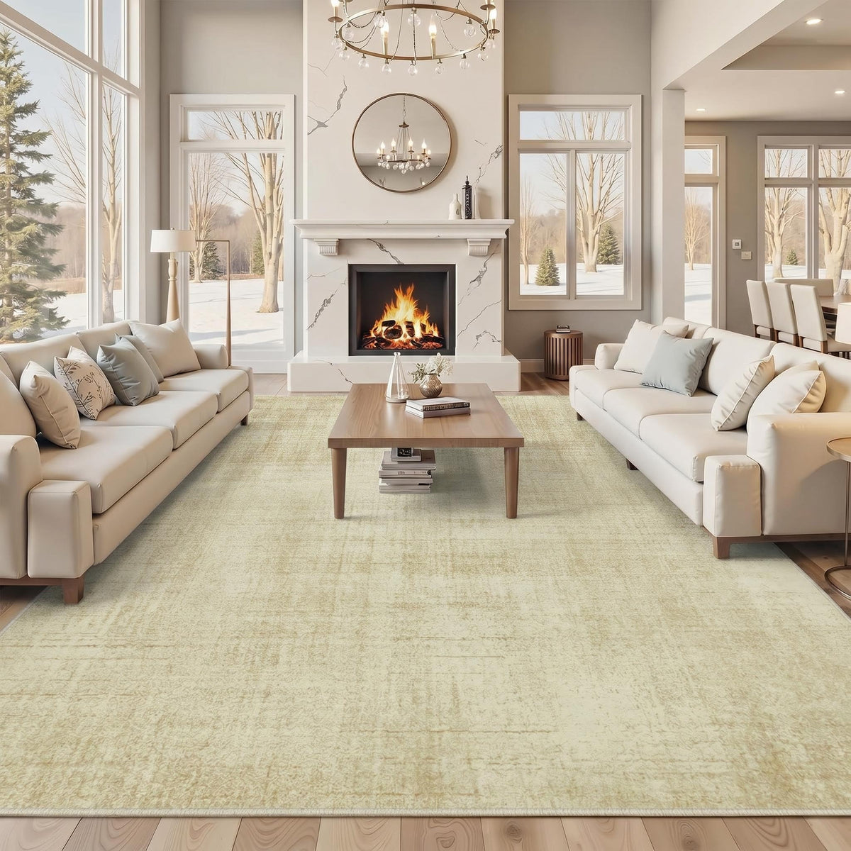 Joydeco Boho Washable Abstract Beige 5x7 Area Rugs for Living Room Bedroom