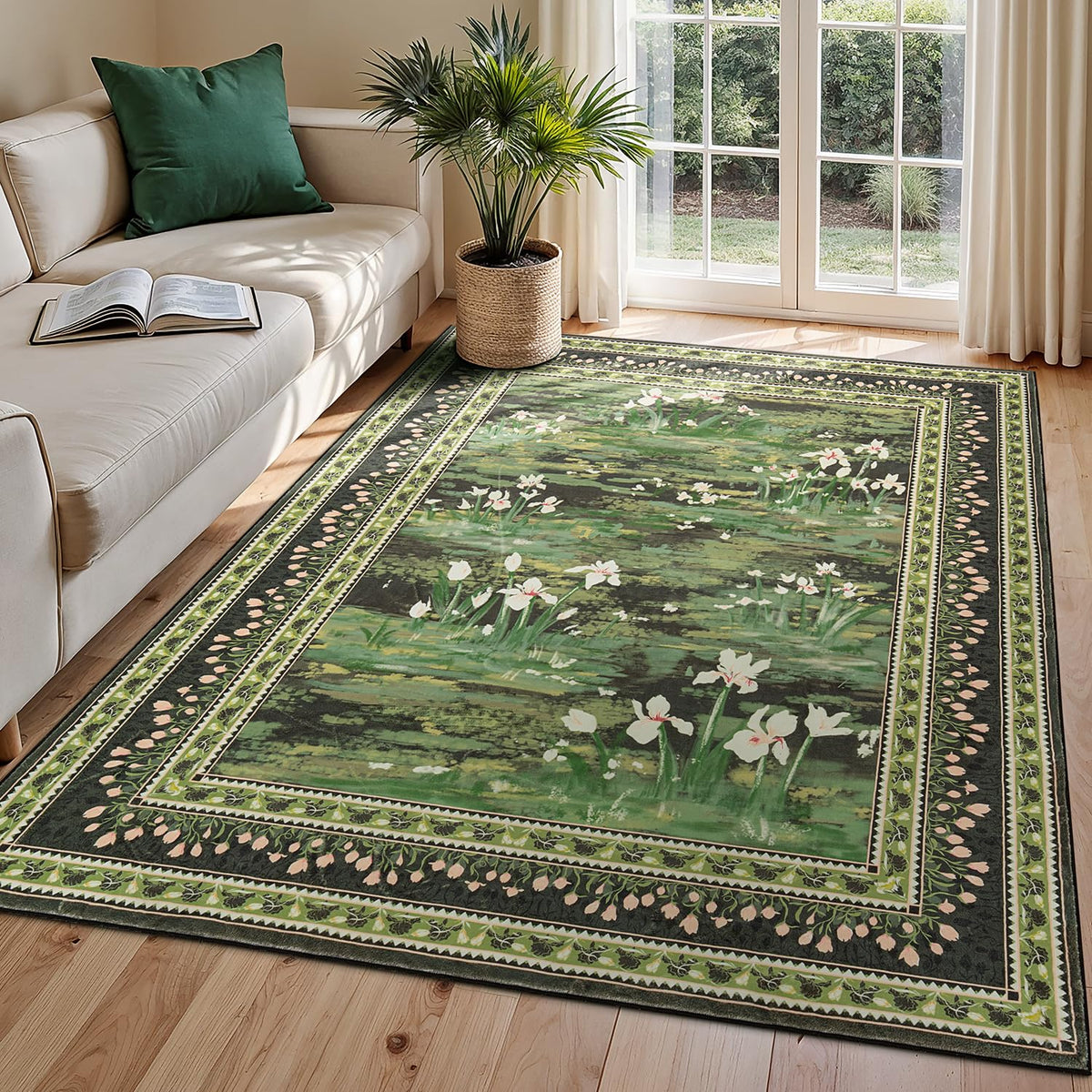 Lessymo 8 x 10 Area Rugs for Living Room, Machine Washable Rug Grey White