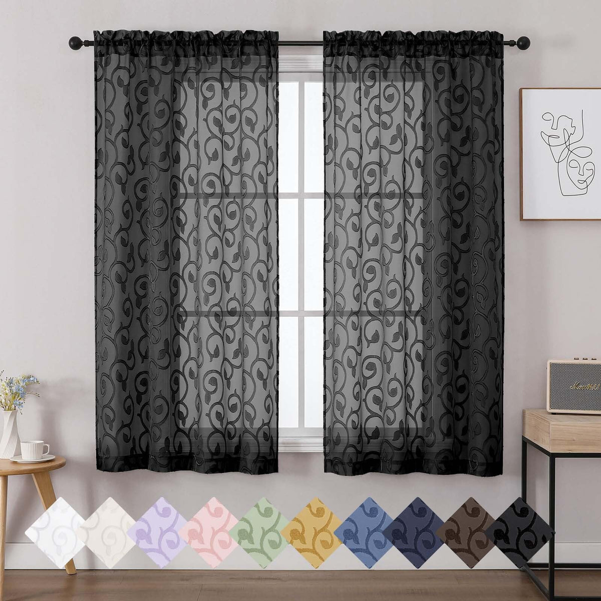 Dusty Blue Sheer Curtains for Bedroom Living Room 72 Inches Long 2 Panels Set, Soft Airy Geometric Jacquard Clip Curtains Drapes, Modern Rod Pocket Door Curtain, 2Pcs Each 42" Wx72 L Inch