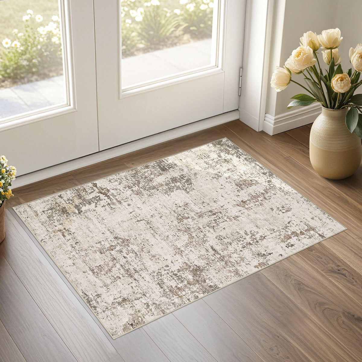 UERMEI 8x10 Area Rug Living Room Rugs - Washable Neutral Modern Abstract Soft Thin Large Rug Indoor Floor No Slip Rug Carpet for Bedroom Under Dining Table Home Office Decor - Brown Grey