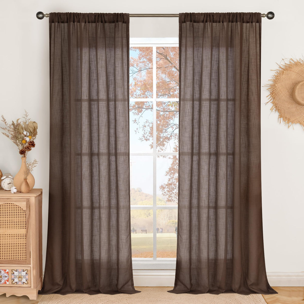 BGment Linen Sheer Curtains 84 Inches Long 2 Panels Set for Living Room