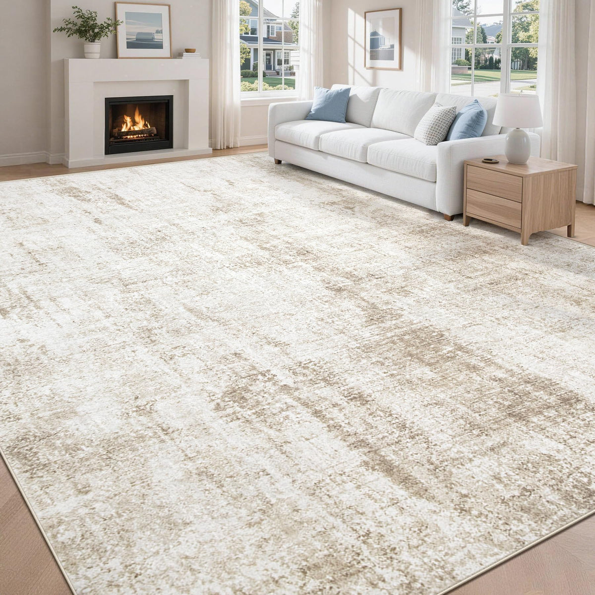 MXSANYOO 8x10 Area Rugs Washable Rug: Abstract Neutral Rugs Modern Non Slip Area Rug Stain Resistant Low Pile Indoor Carpet for Dining Room Bedroom Nursery Office (Black Grey, 8'x10')