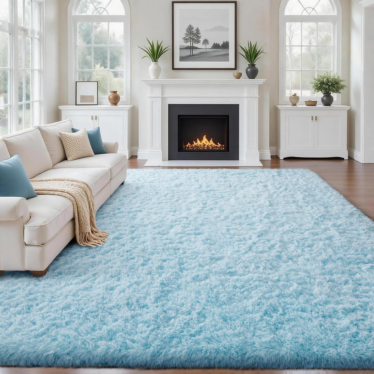 Ophanie 5x7 Area Rugs for Living Room Ivory, Fluffy Shag Large Fuzzy Plush Soft Rug, Shaggy Floor Big Carpets for Bedroom Nursery, Kids Home Decor Aesthetic with Over 99 pcs Pile fibers