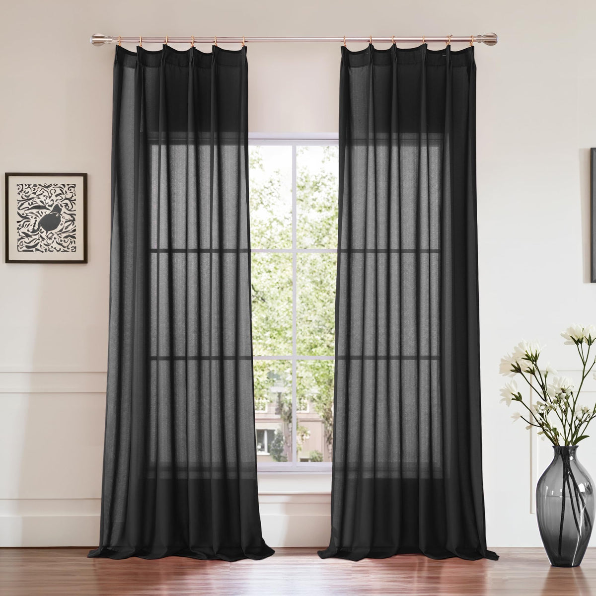 KangBang White Pinch Pleated Sheer Curtains 84 Inches Long 2 Panels