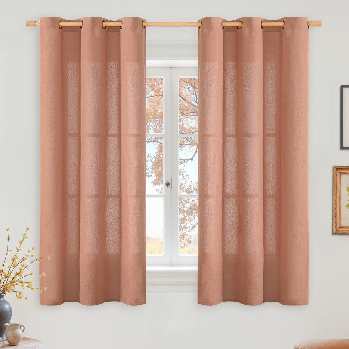 YoungsTex Linen Semi Sheer Curtains 63 Inch Length, Light Filtering Drapes