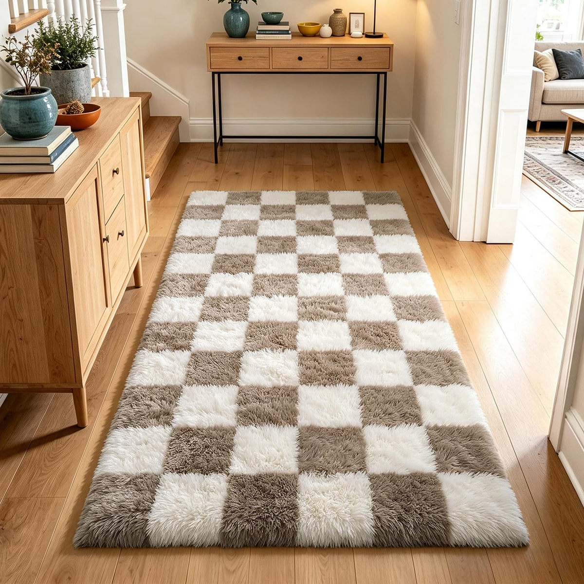 Beige 8x10 Area Rugs for Living Room, Fluffy Shag Rug Large Bedroom Carpet