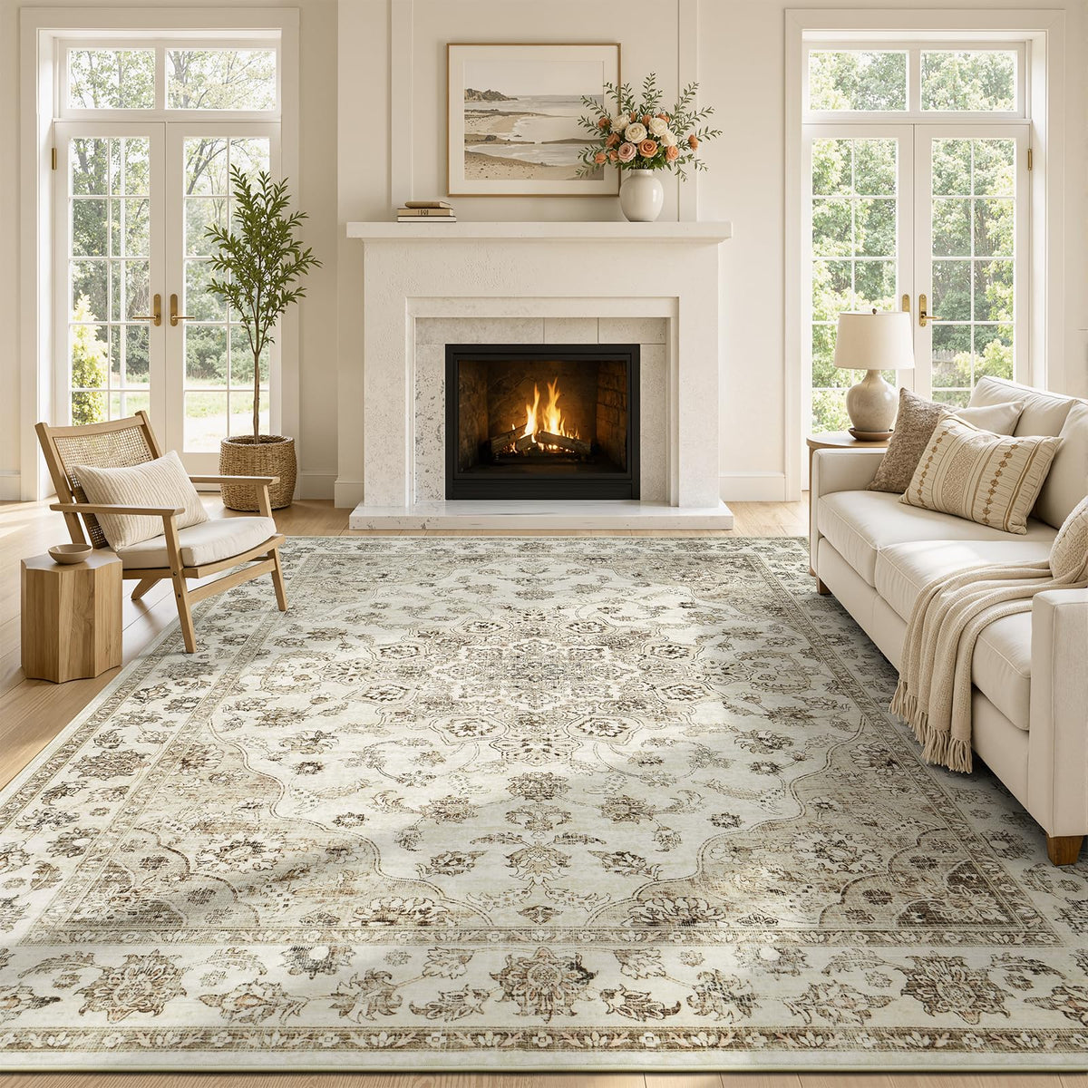 Lessymo 8x10 Washable Area Rug for Living Room Bedroom, Large Non-Slip Rug