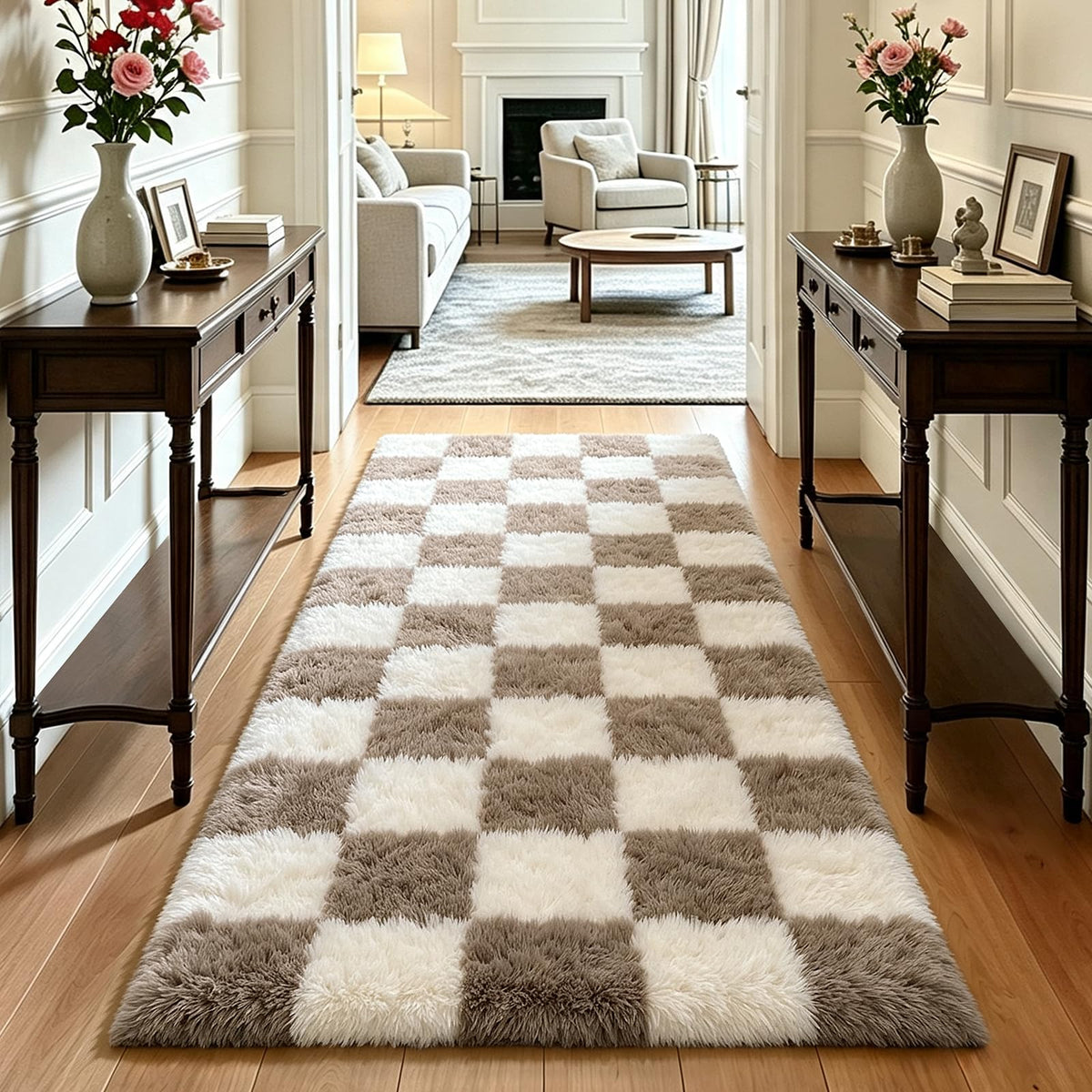 Beige 8x10 Area Rugs for Living Room, Fluffy Shag Rug Large Bedroom Carpet