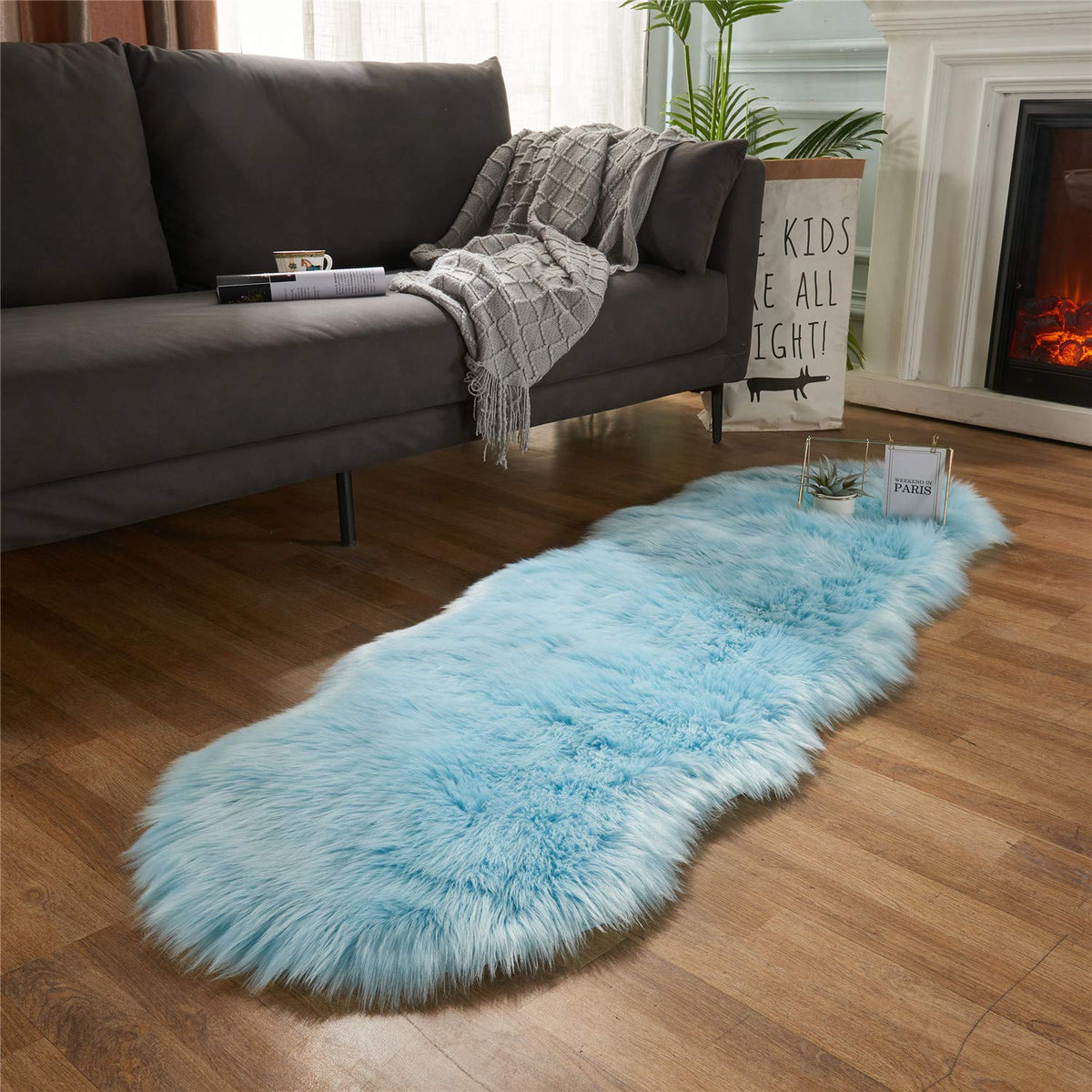 EasyJoy Ultra Soft Fluffy/Fuzzy Shaggy Area Rug Faux Fur Chair Cover Seat Pad for Bedroom Floor Sofa Living Room (2 x 6 ft Sheepskin, Beige)