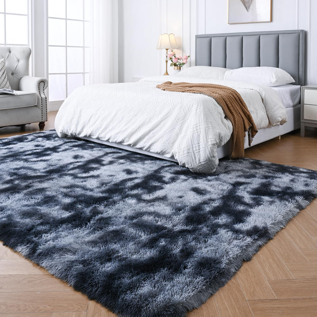 Fluffy Area Rug for Bedroom 5x7 Grey - Soft Shag Dorm Decor Carpet