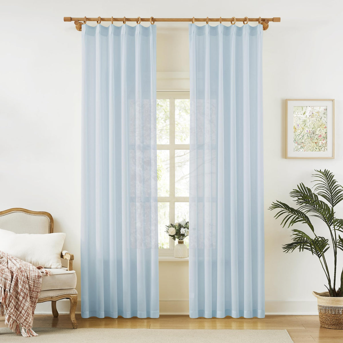 KangBang White Pinch Pleated Sheer Curtains 84 Inches Long 2 Panels
