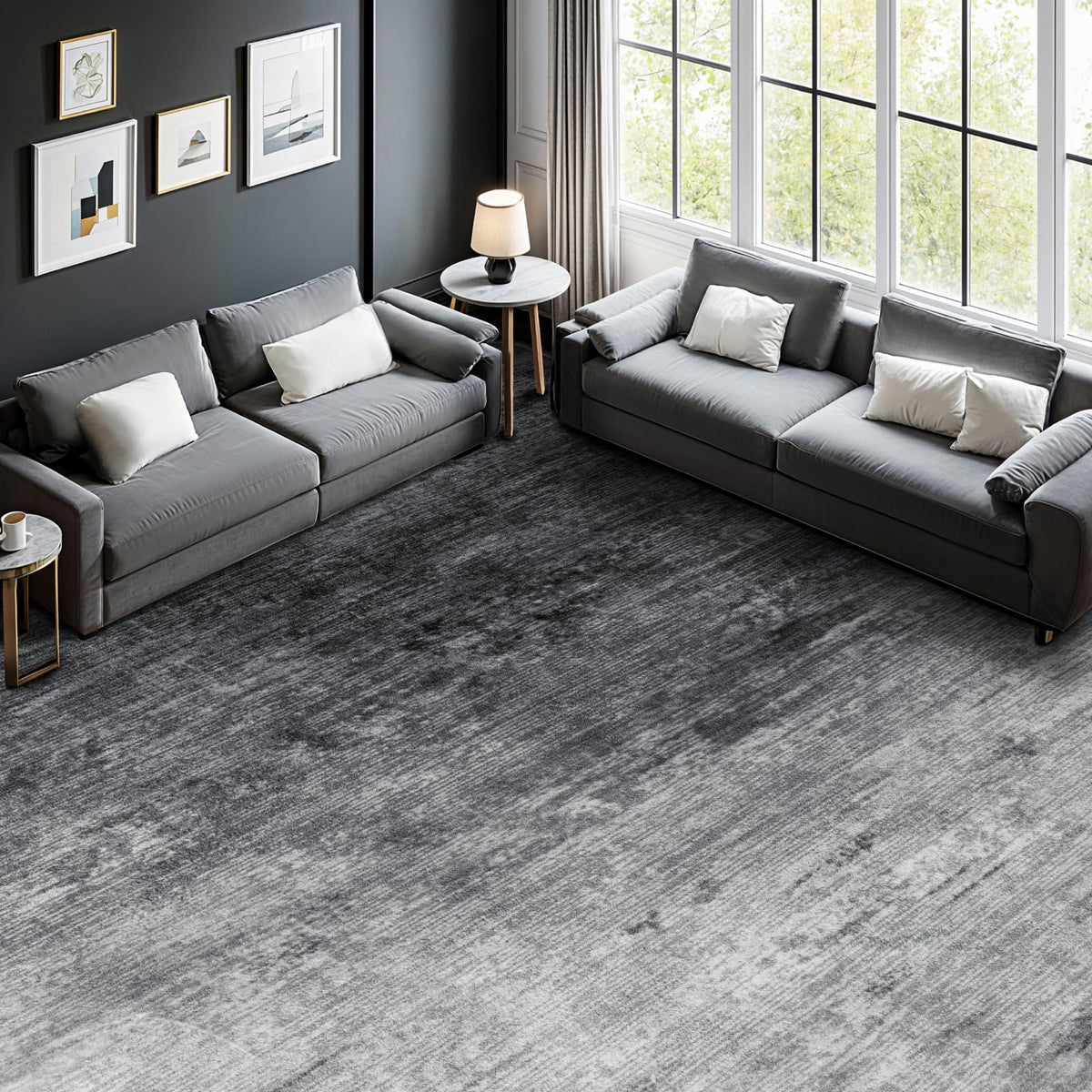 8x10 Washable Area Rug, Black Solid Area Rugs for Living Room & Bedroom