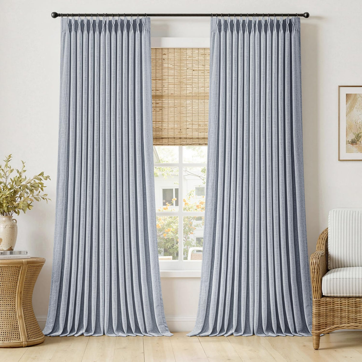 MIULEE Pinch Pleated Thick Linen Curtains 96 Inches Burlap Brown Curtains
