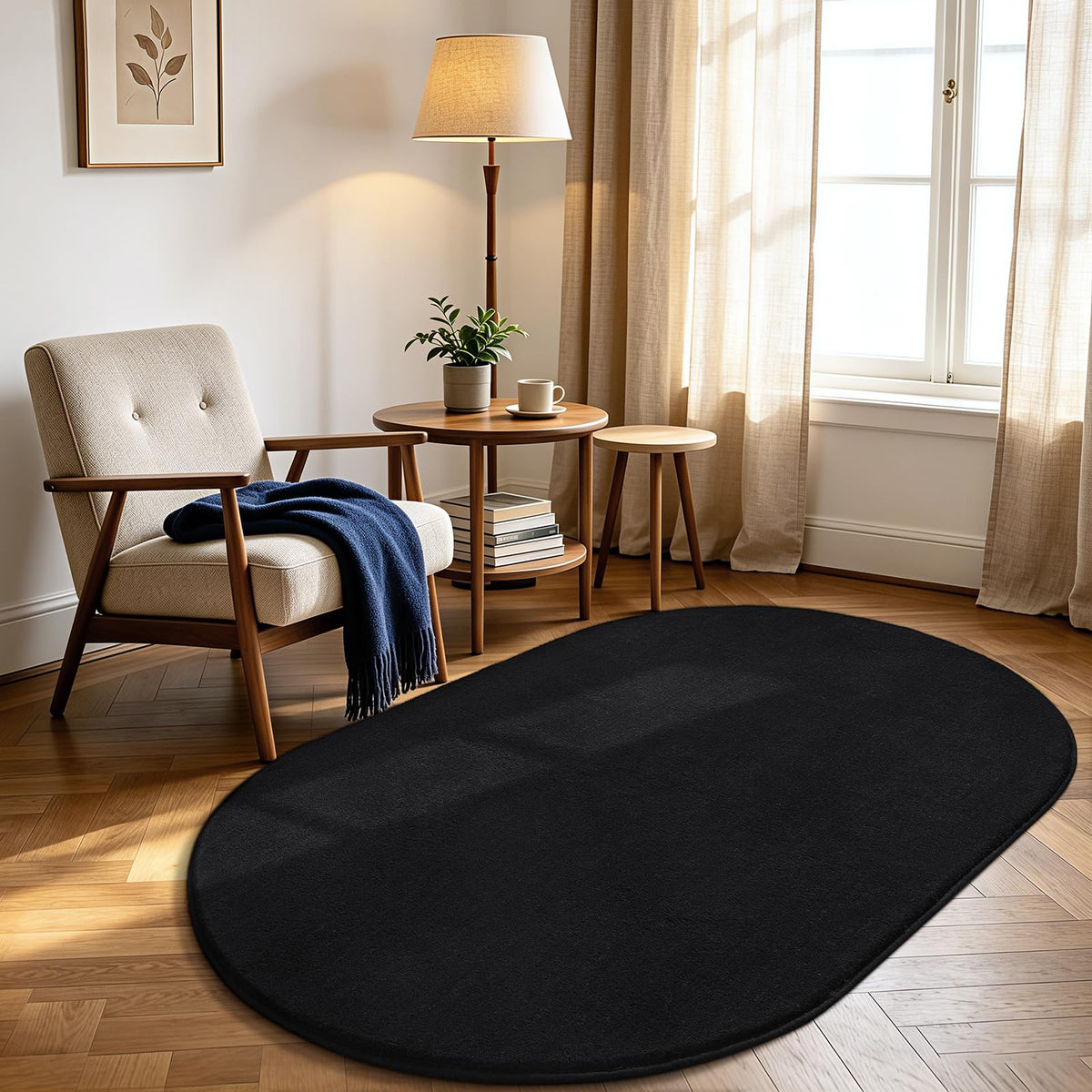 LOCHAS Soft Oval Bedroom Rug 2.6x5.3, Small Washable Grey Rugs for Bedroom