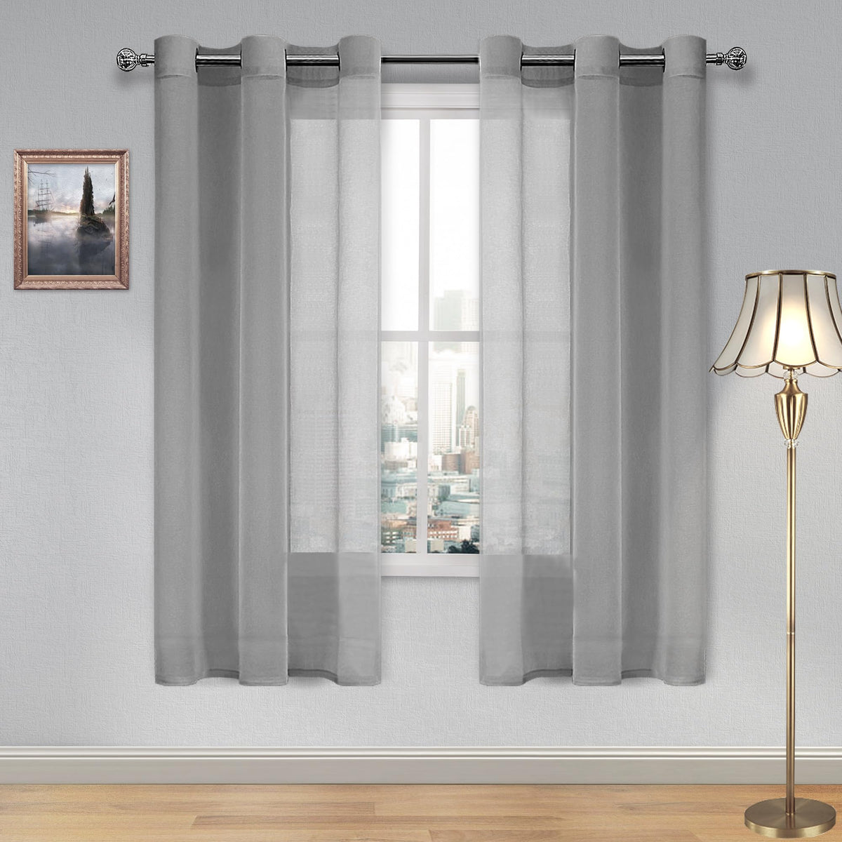 DWCN White Sheer Curtains Linen Look Semi Transparent Voile Grommet White Curtains for Living Dining Room Drapes 52 x 84 Inch Long, Set of 2 Panels