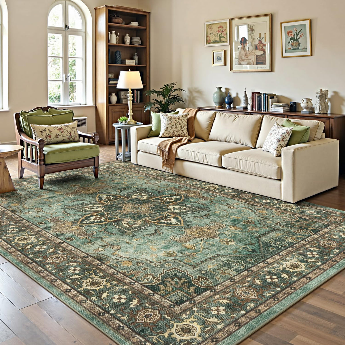 Lofus 5x7 Area Rugs for Living Room Bedroom, Soft Boho Carpet Floral Brown