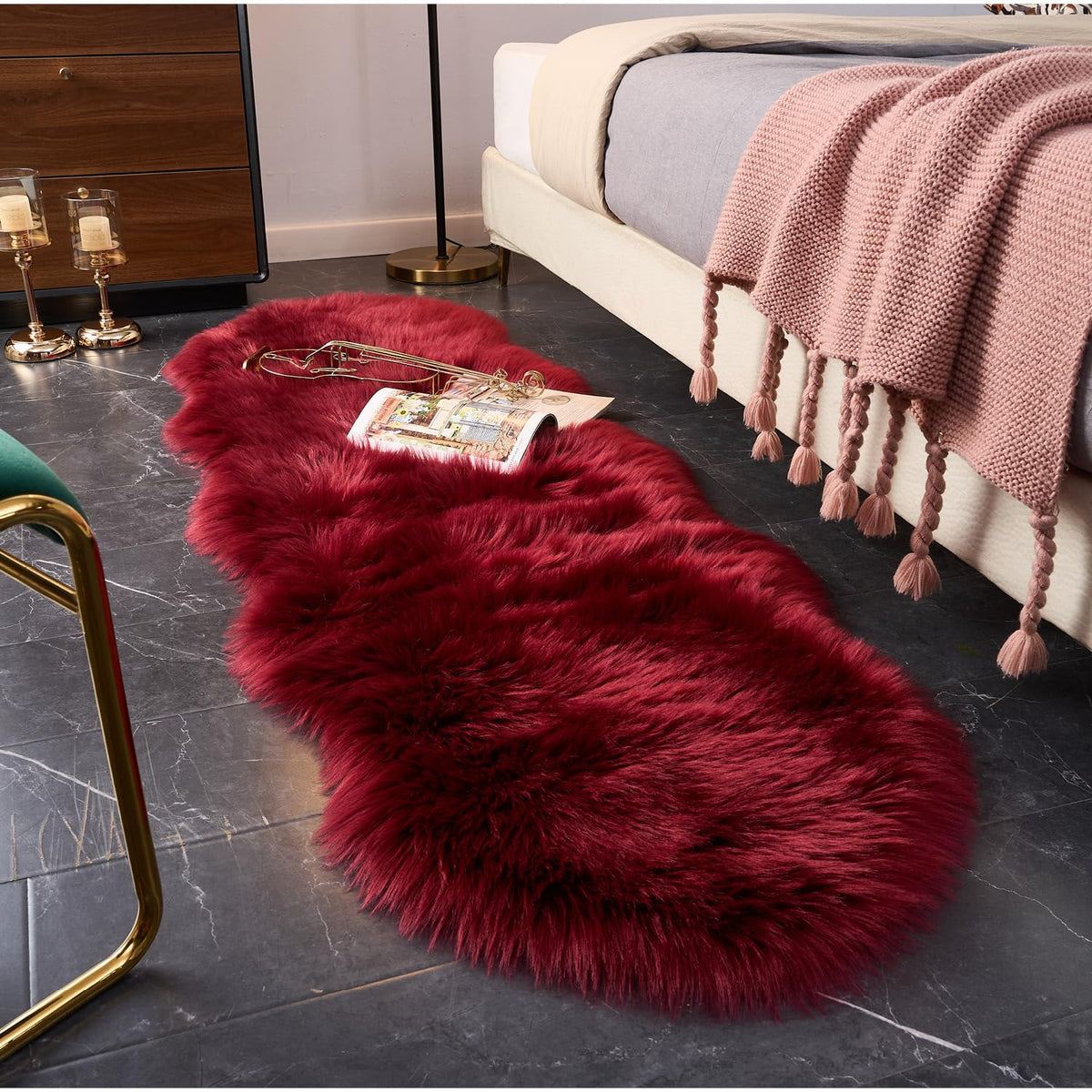 EasyJoy Ultra Soft Fluffy/Fuzzy Shaggy Area Rug Faux Fur Chair Cover Seat Pad for Bedroom Floor Sofa Living Room (2 x 6 ft Sheepskin, Beige)
