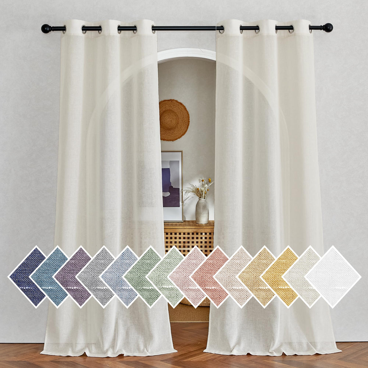 NICETOWN White Sheer Linen Curtains 84 Inch Length 2 Panels Set, W52xL84