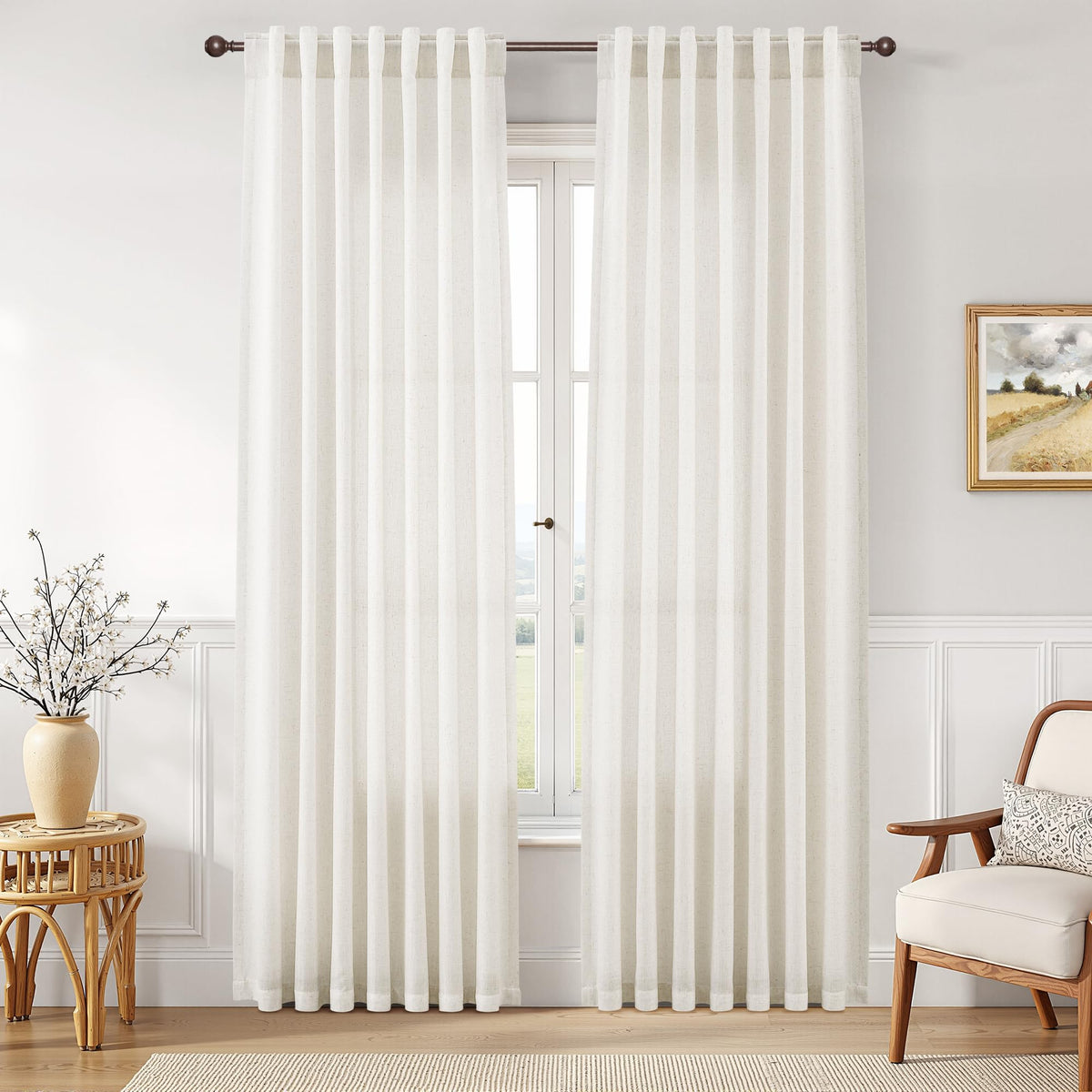 Joywell Linen Sheer Curtains 84 Inches Long for Living Room Beige Cream