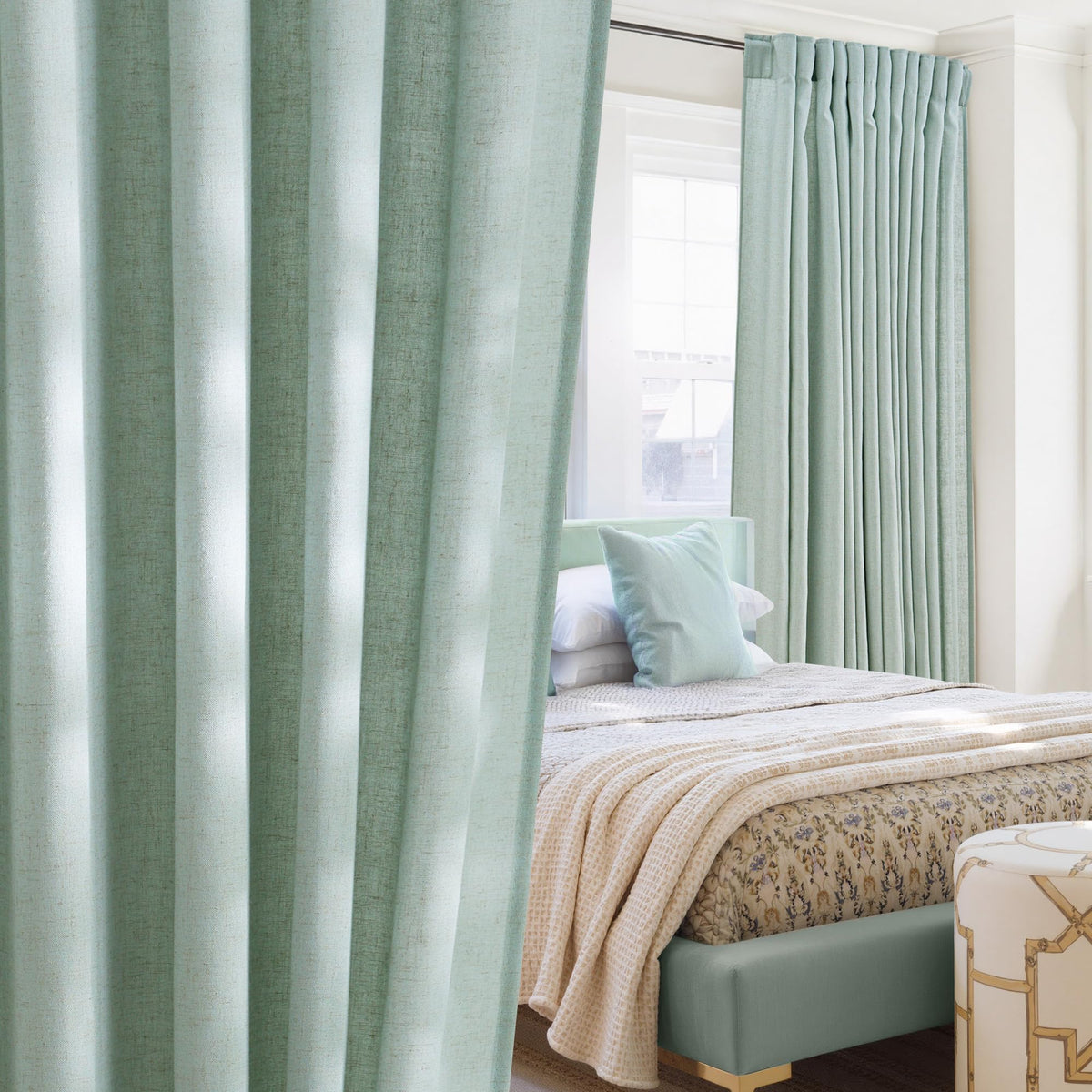 NICETOWN Natural Linen Curtains & Drapes for Windows 84 inch Long, Rod Pocket & Back Tab Thick Flax Semi Sheer Privacy Assured with Light Filtering for Bedroom/Living Room, W55 x L84, 2 Pieces