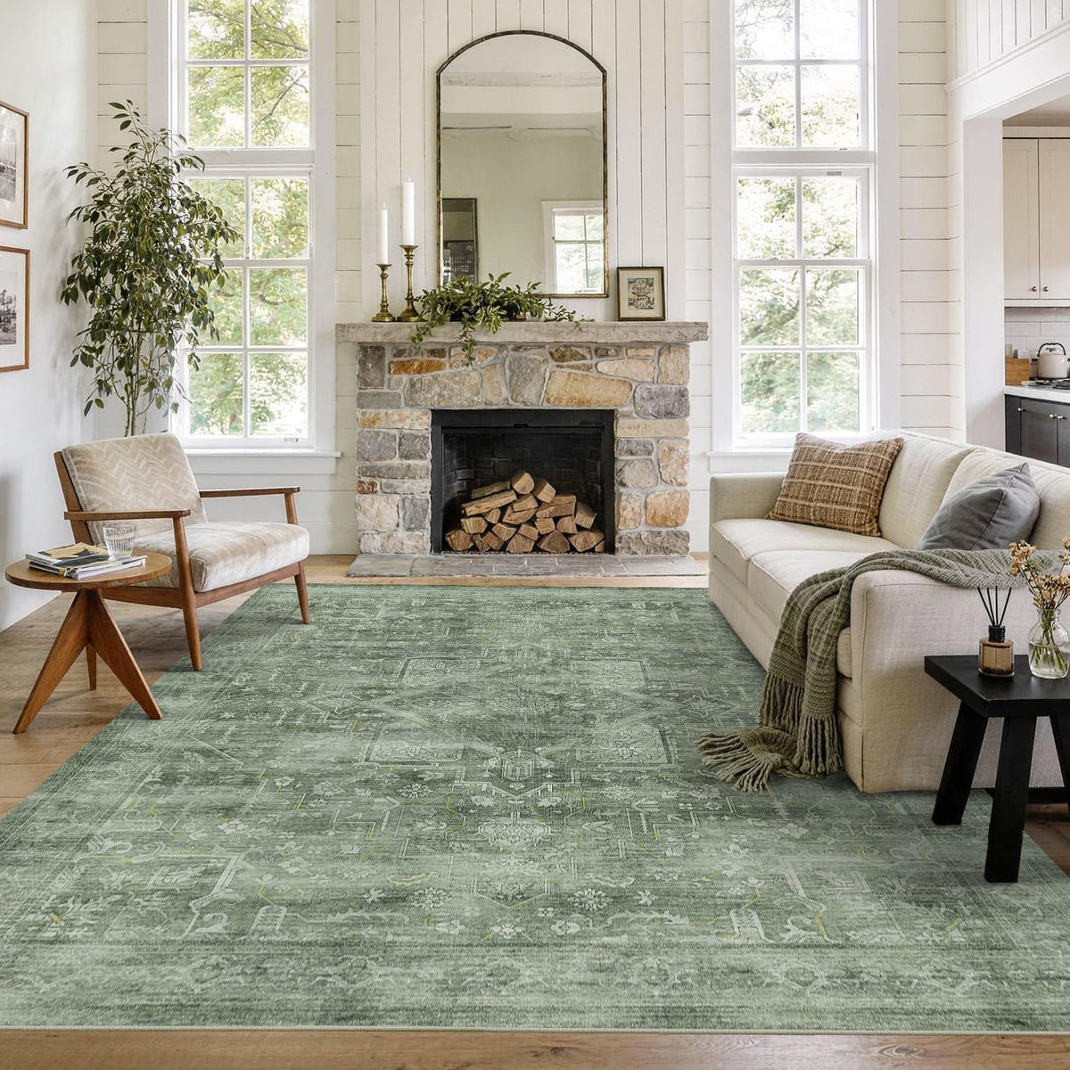 8x10 Washable Boho Area Rug, Dark Beige Farmhouse for Living Room