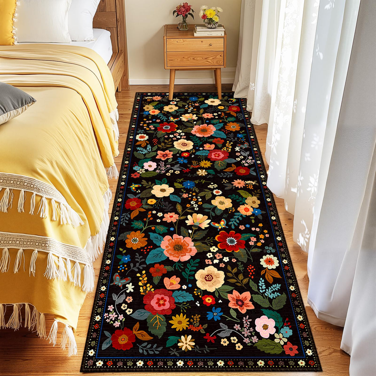 RELEANY Floral Washable 5x7 Area Rugs Pink