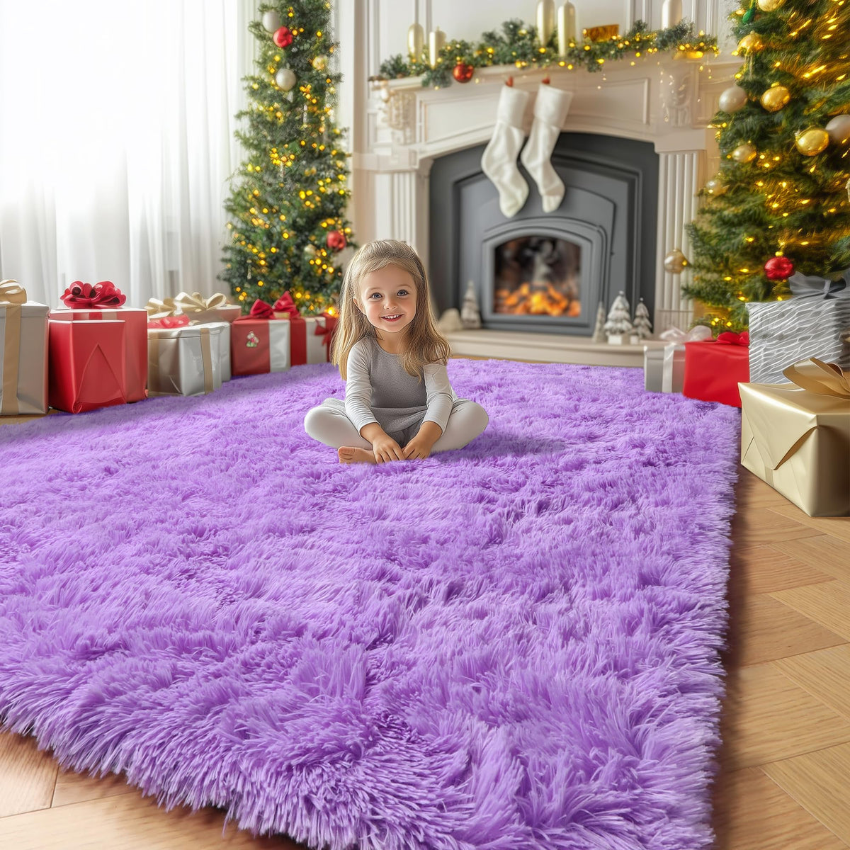 Amdrebio Light Pink Fluffy Fuzzy Area Rug 4x6 for Girls Bedroom Kids Room