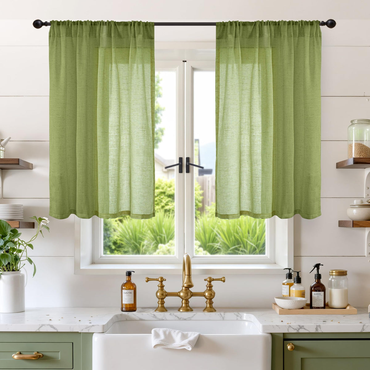 BGment Linen Sheer Curtains 84 Inches Long 2 Panels Set for Living Room