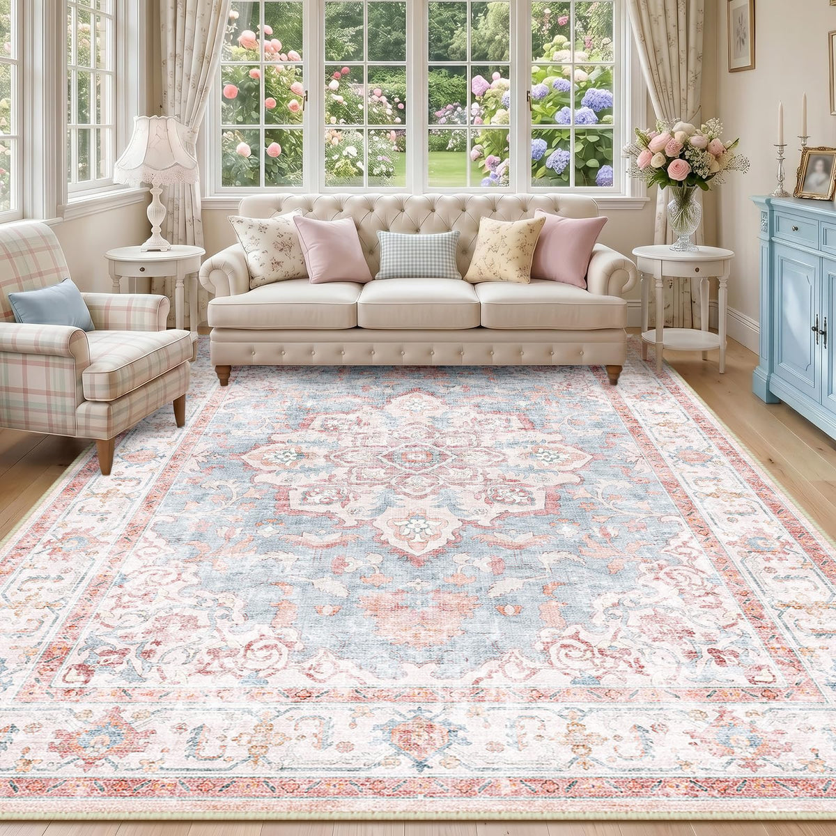 CAPALOCA 5x7 Washable Nursery Girls Low Pile Area Rug Pink
