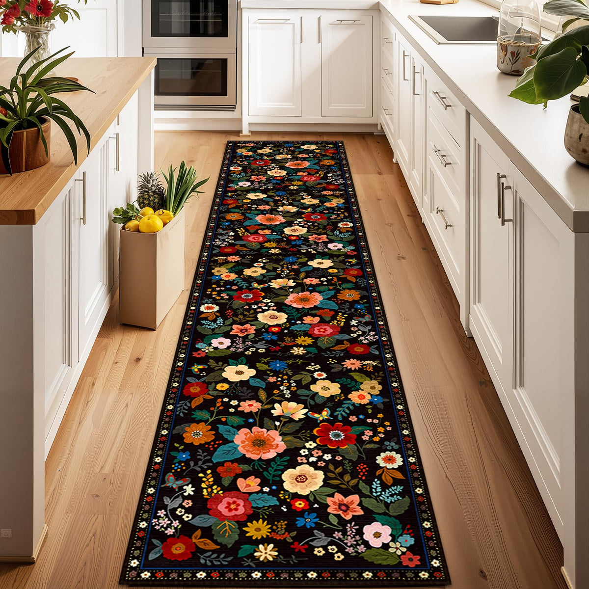 RELEANY Floral Washable 5x7 Area Rugs Pink