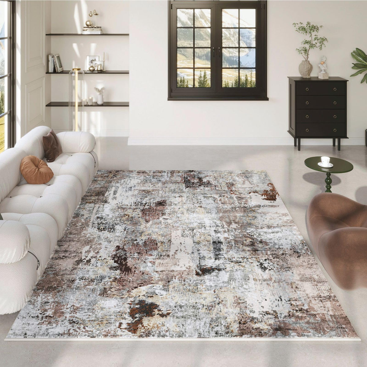 Rugcomf Large Living Room Rug 8x10 Washable Non Slip Vintage, Grey