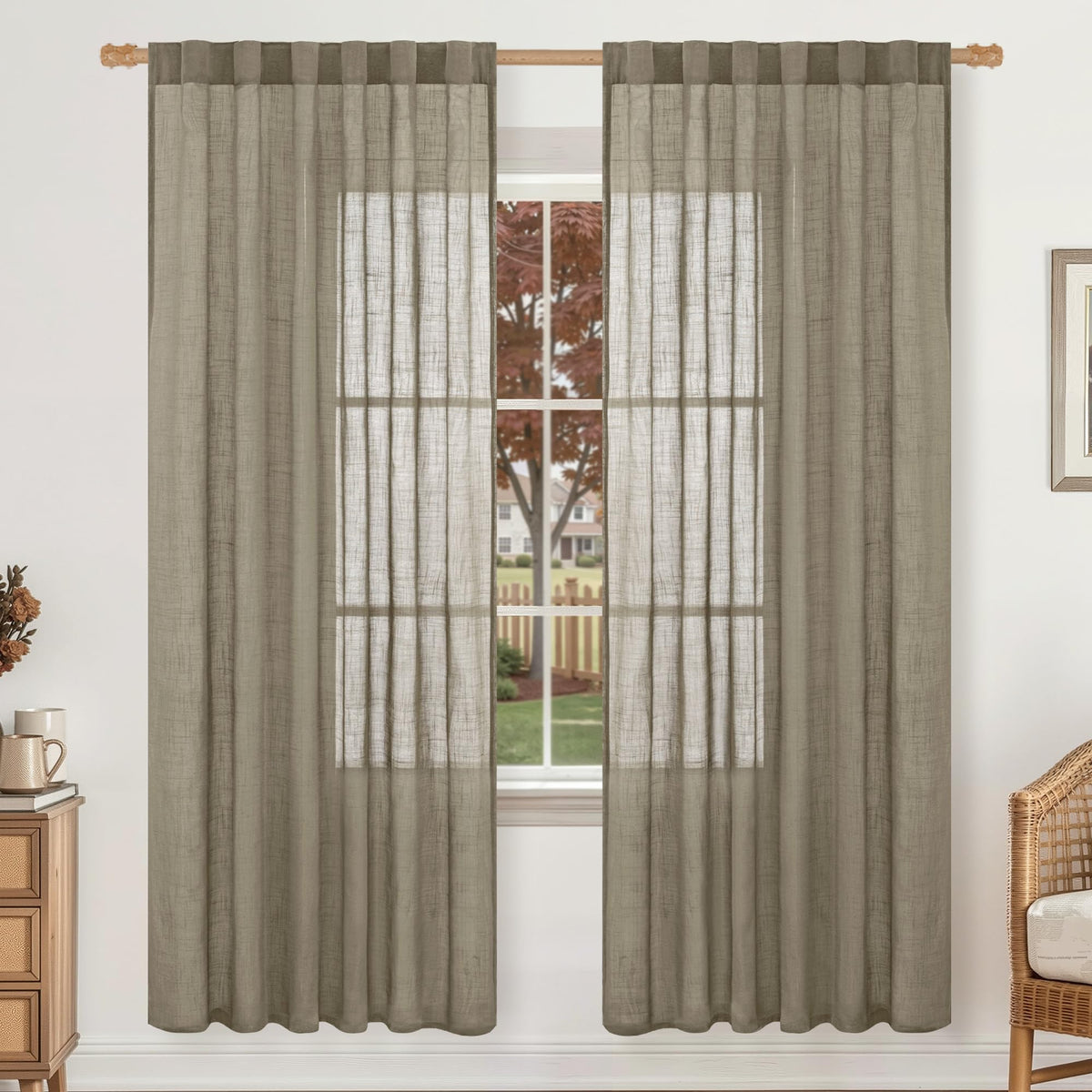 LAMIT Linen Semi Sheer Curtains 84 Inches Long for Living Room 2 Panels