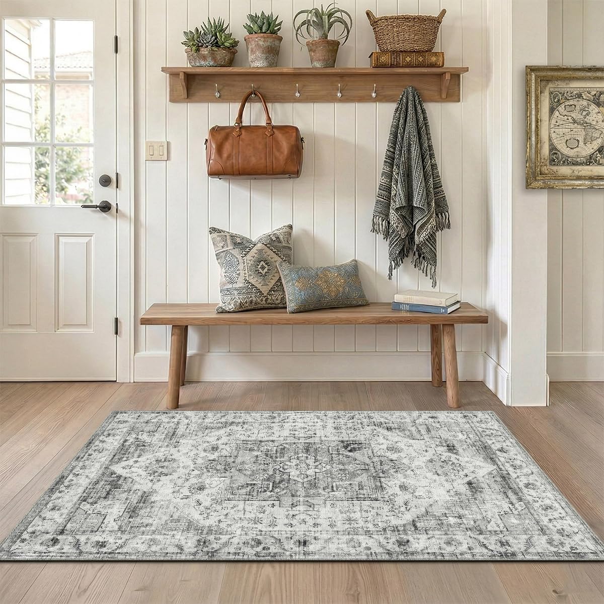 8x10 Area Rugs Living Room: Bedroom Vintage Washable Carpet Beige