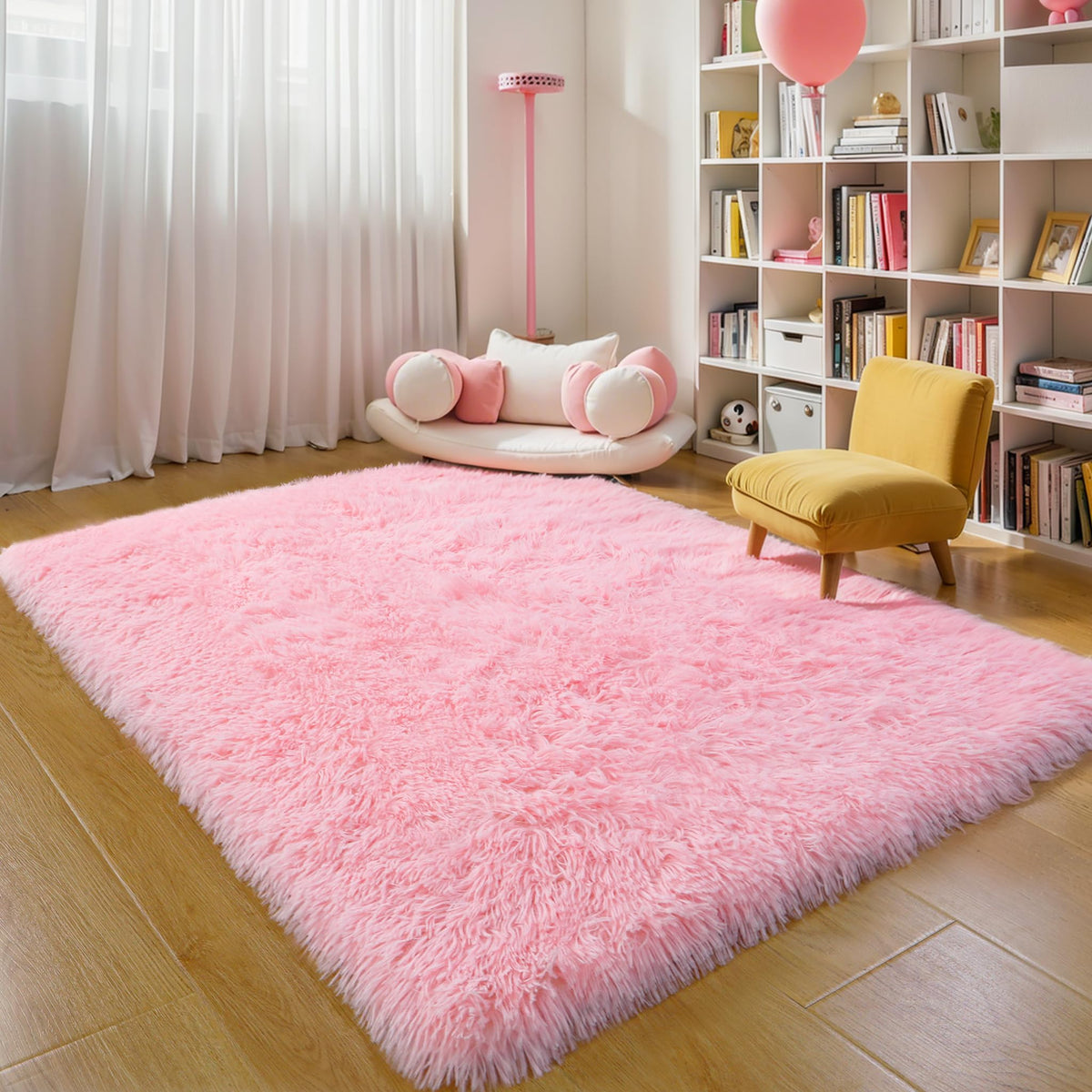 Pink Fluffy 4x6 Area Rugs for Bedroom Girls, Plush Washable Carpet