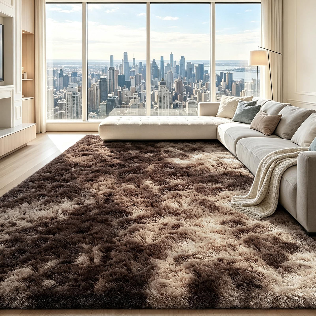 Beige 8x10 Area Rugs for Living Room, Fluffy Shag Rug Large Bedroom Carpet