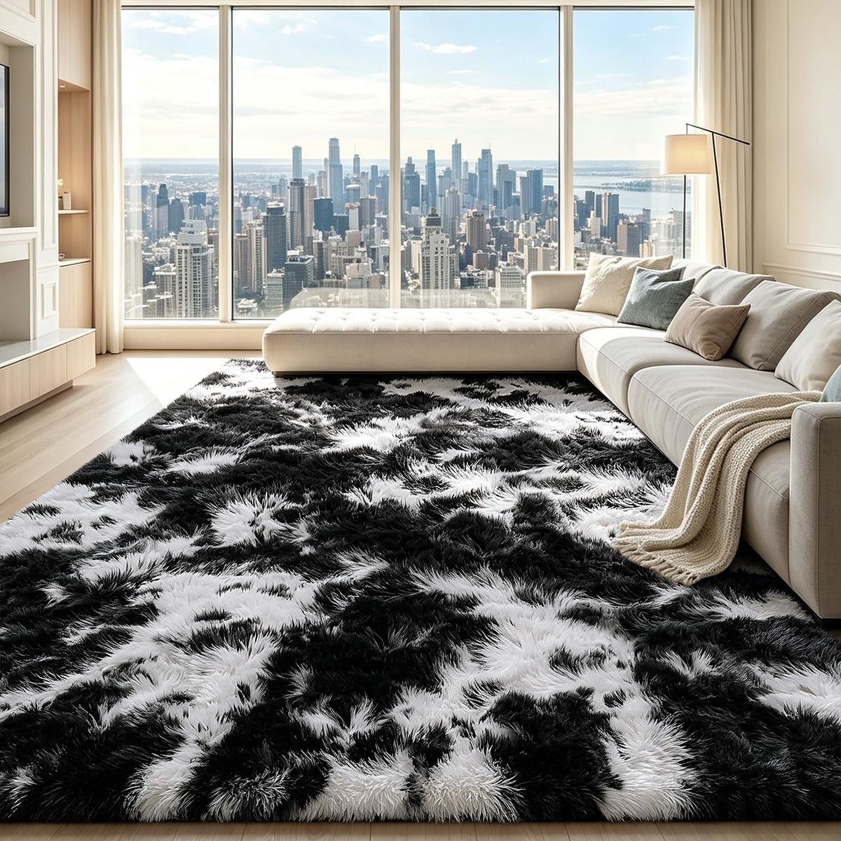 Beige 8x10 Area Rugs for Living Room, Fluffy Shag Rug Large Bedroom Carpet