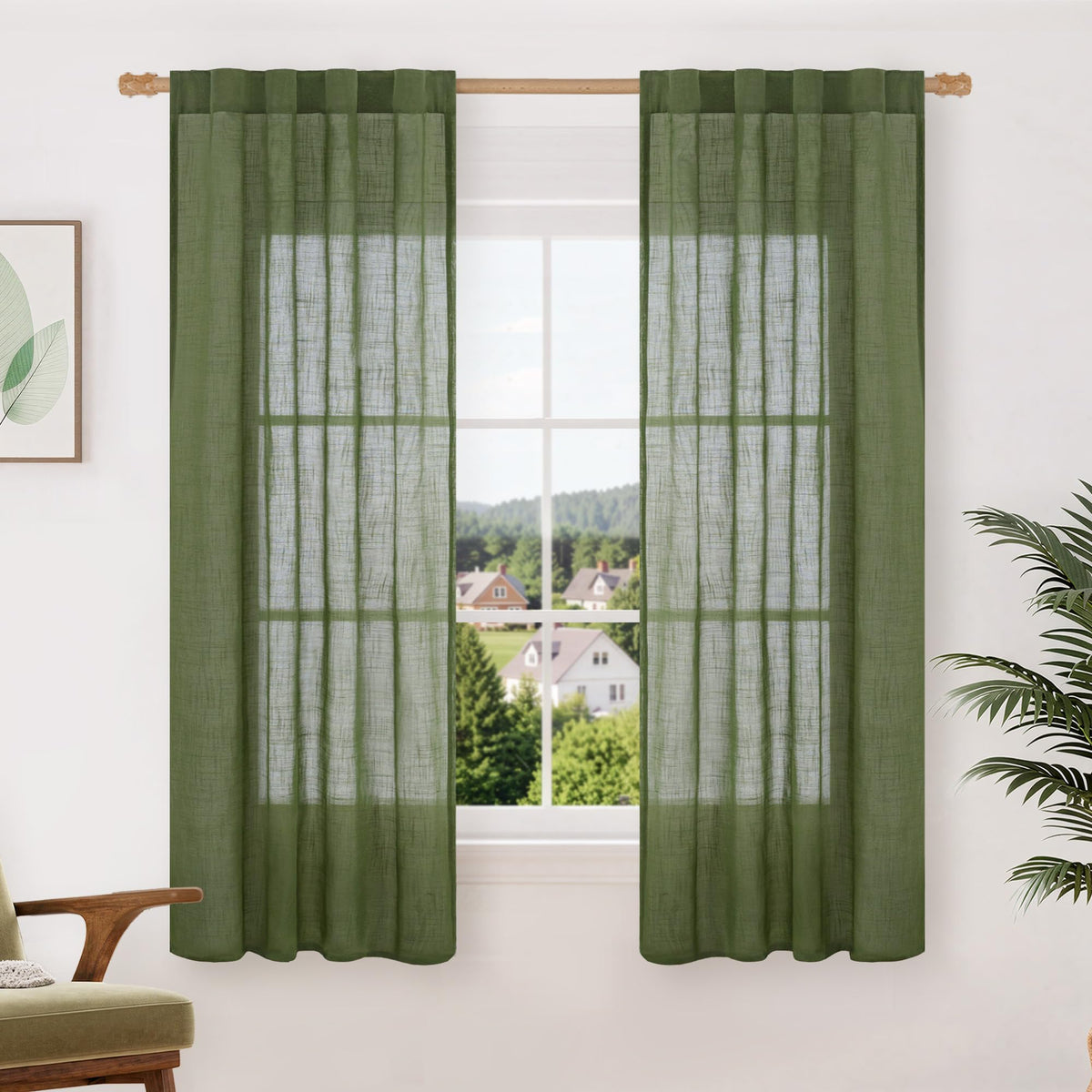 LAMIT Linen Semi Sheer Curtains 84 Inches Long for Living Room 2 Panels