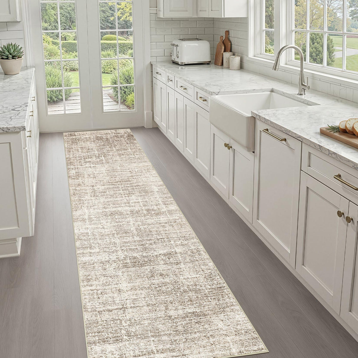 LOONGRUG 8x10 Area Rugs Washable Neutral Modern Rug for Living Room Brown
