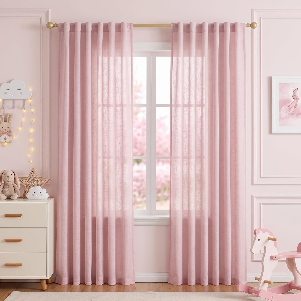 MYSKY HOME Linen Curtains for Living Room, Natural Semi Sheer Curtains & Drapes 84 inches Length 2 Panels Set Farmhouse Country Boho Style Back Tab Draperies for Sliding Glass Door, 50" Wide, Linen