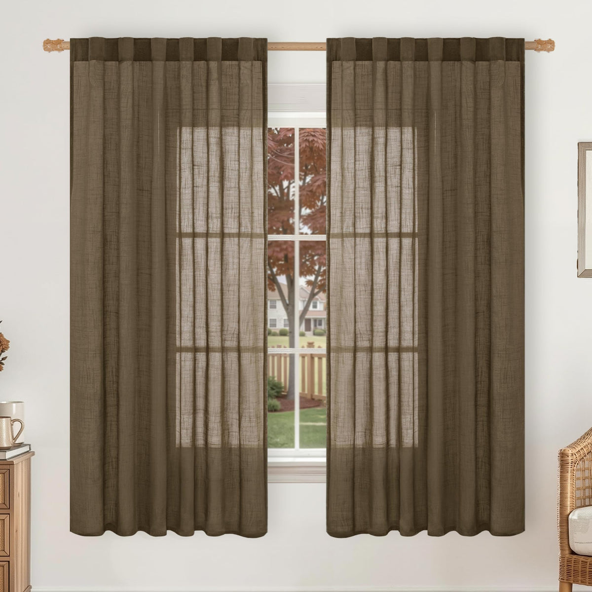 LAMIT Linen Semi Sheer Curtains 84 Inches Long for Living Room 2 Panels