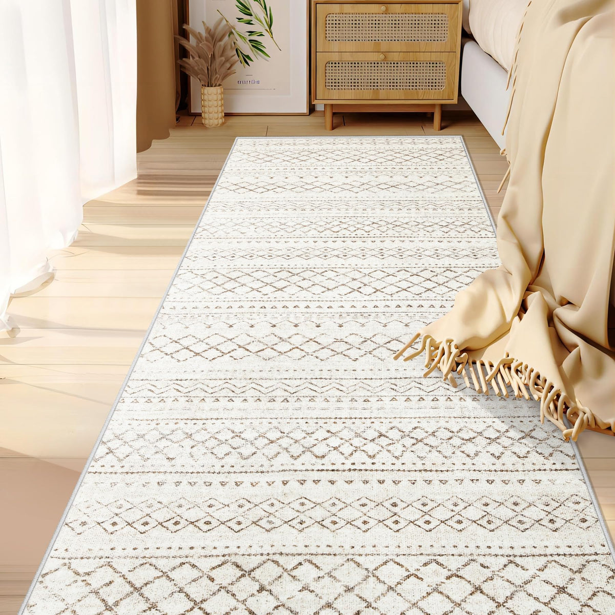 Area Rug 4x6 Geometric Rug: Washable Boho Moroccan Rugs Soft Farmhouse Rug, Modern Neutral Stain Resistant Indoor Floor Carpet for Livingroom Bedroom Dining Table Nursery(Modern Beige,4'x6')