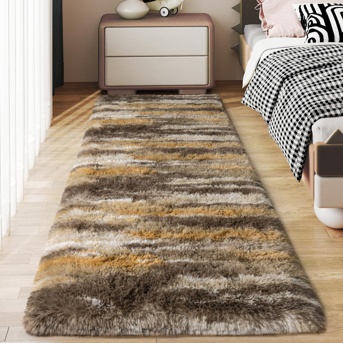 Soft Runner Rugs for Bedroom Hallway 2x6 Beige Fluffy Shag Washable